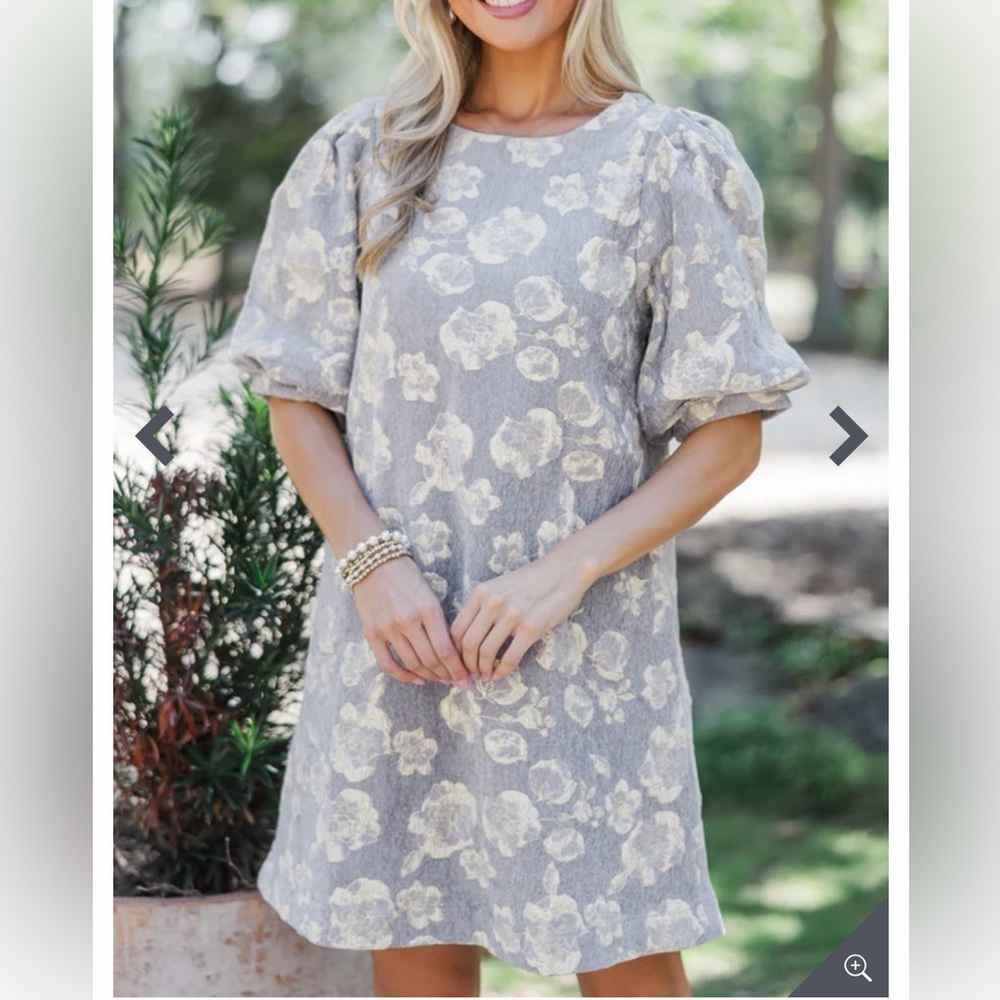 NWT Umgee Gray Floral Short-Sleeve Dress Size Small